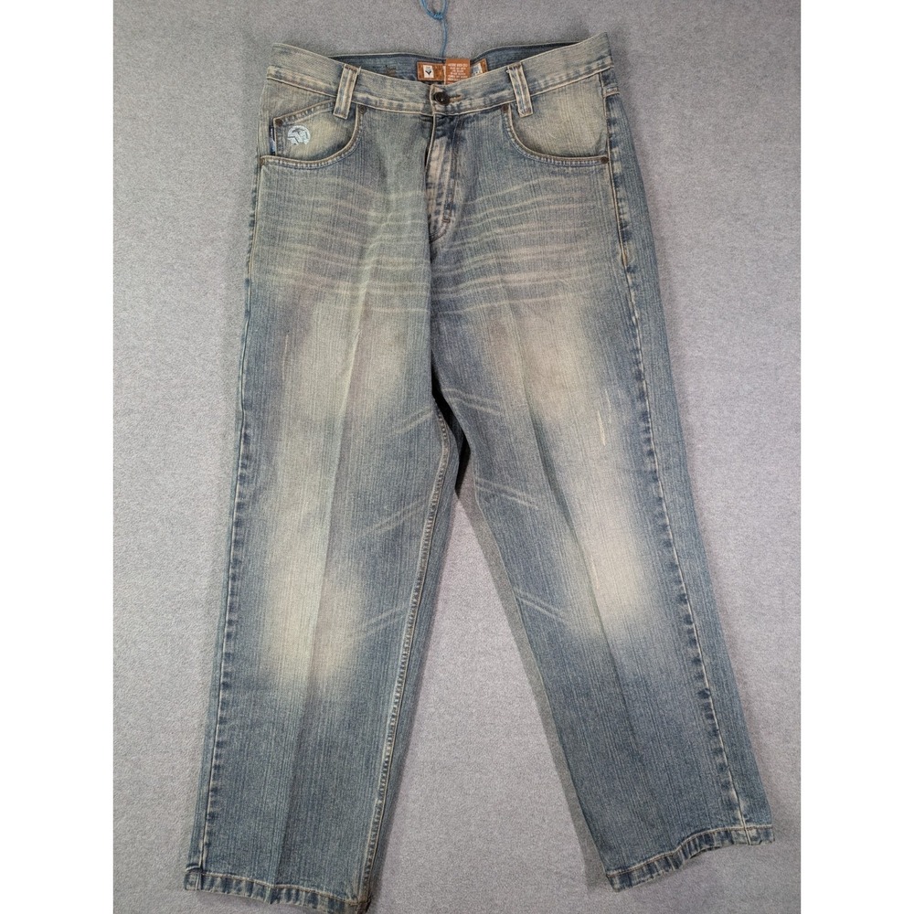 MECCA USA VTG Y2K Baggy Jeans‎ Mens 34x32 Light Wash Distressed Denim Wide Leg